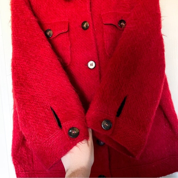 Sezane Jacket Alda Wool Mohair Alpaca Shacket Fuzzy Winter Fall Red 42 GUC - Picture 5 of 11
